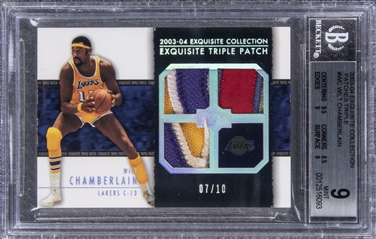 2003-04 UD "Exquisite Collection" Triple Patch #WC Wilt Chamberlain Game Used Patch Card (#07/10) – BGS MINT 9 